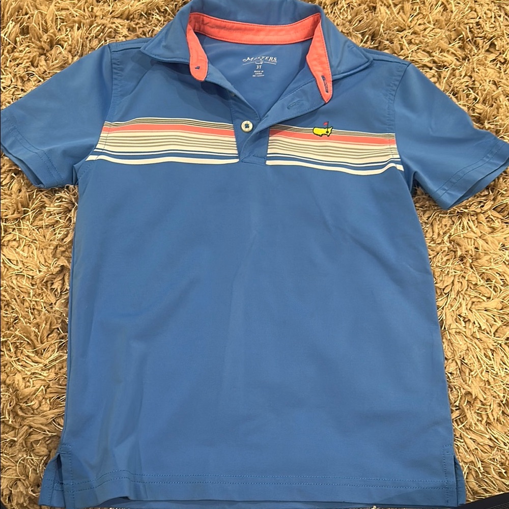 Blue Polo with Coral Accent and Stripes